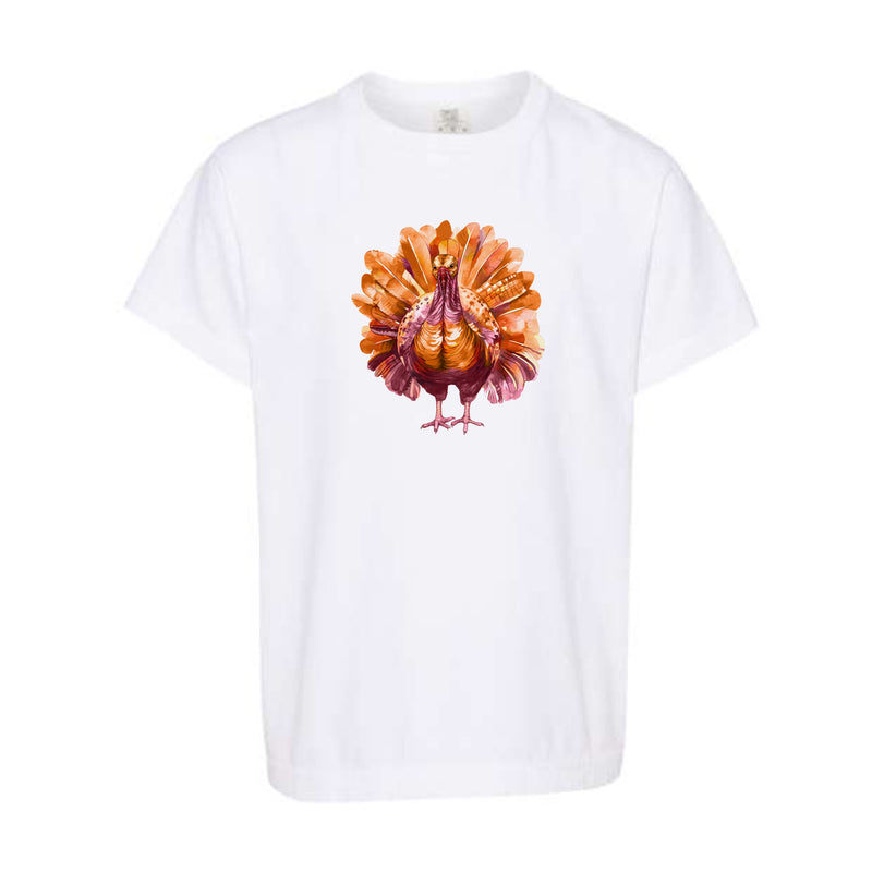 Watercolor Turkey Maroon & Orange | Youth White Tee