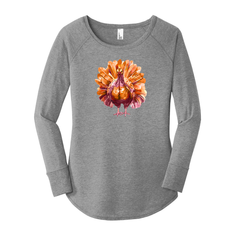 Watercolor Turkey Maroon & Orange | Grey Frost Long Sleeve Tunic Tee