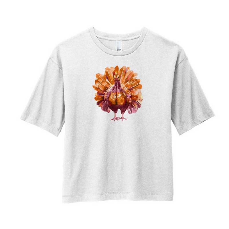 Watercolor Turkey Maroon & Orange | White Boxy Tee