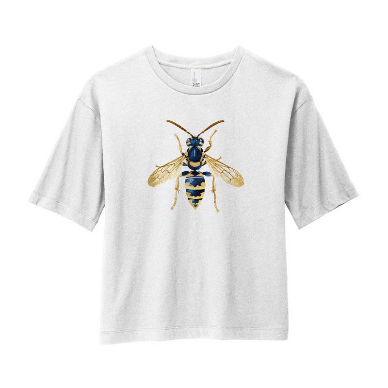 Watercolor Yellow Jacket Navy & Gold | White Boxy Tee