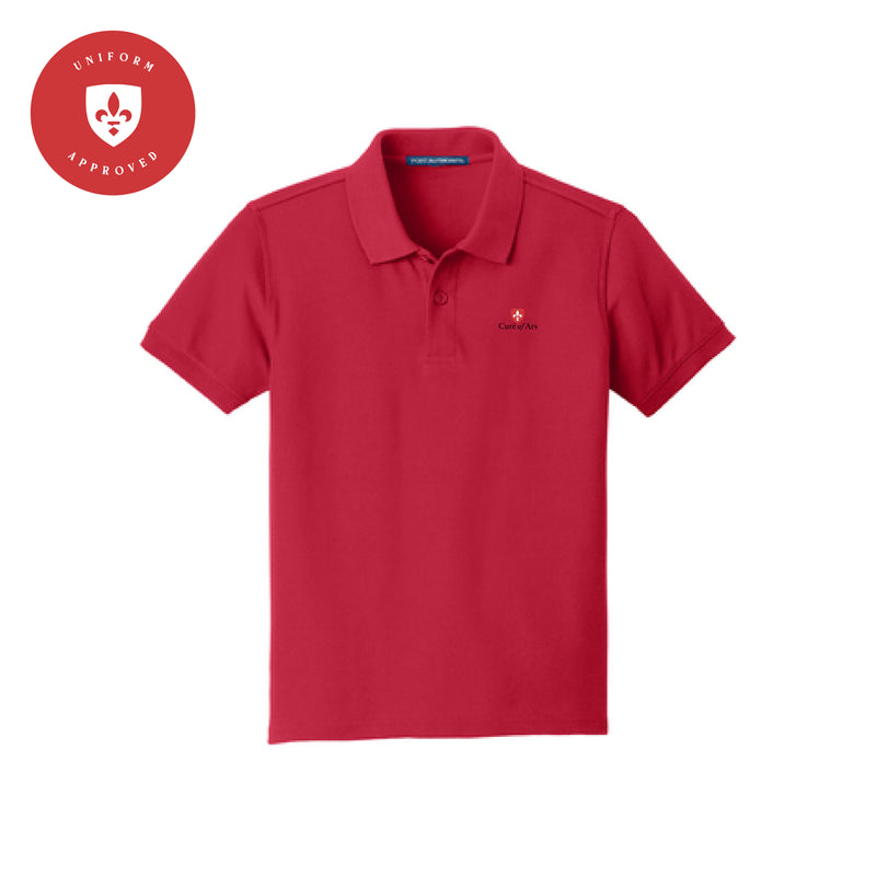 The Curé of Ars Logo | Embroidered Rich Red Youth Polo